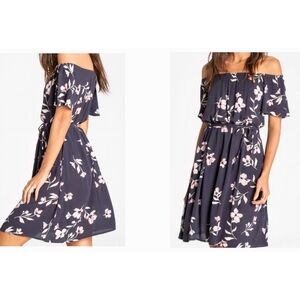 Billabong M Ruffle Both Ways Off Shoulder Blue Floral Loose Dress